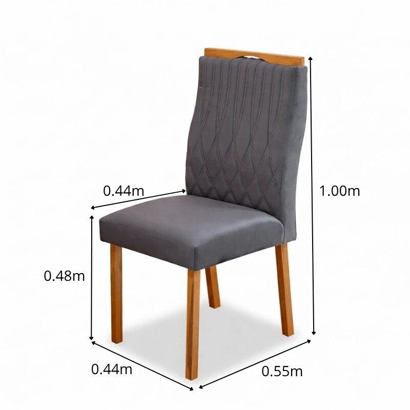 Mesa Athenas 180x90 Amêndoa Clean Tampo Maciço - Móveis Lopas + 6 Cad. Gênova Veludo Cinza 507 Madeira Entregue Montada - Art Assentos - Imagem 8