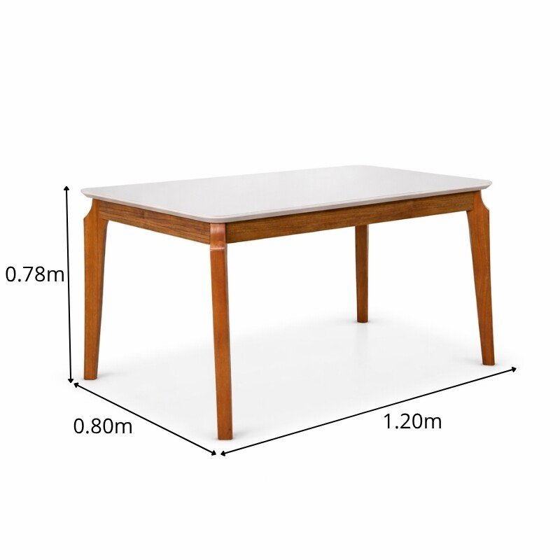 Mesa de Jantar Alegra Tampo Vidro Off 120×80 Madeira Maciça - JCM - Imagem 2