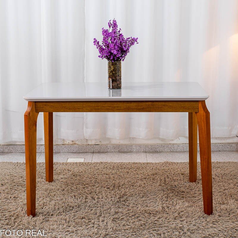 Mesa de Jantar Alegra Tampo Vidro Off 120×80 Madeira Maciça - JCM - Imagem 3