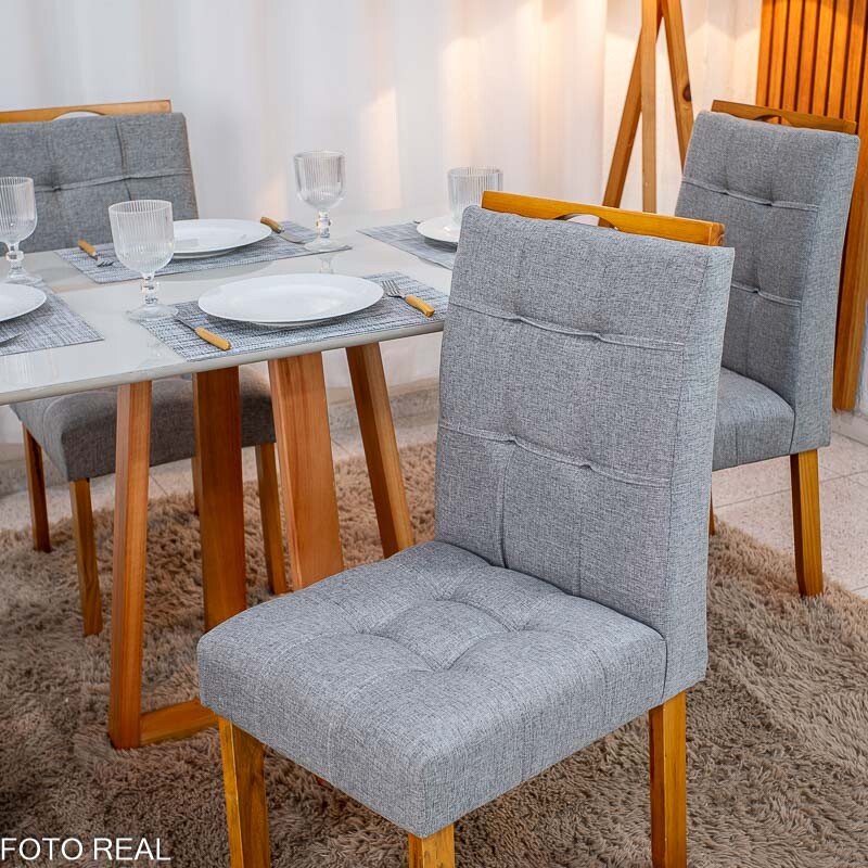 Mesa de Jantar Bali 120×80 Vidro Off/Base Madeira + 4 Cad. Londres Linho Cinza Madeira Minas Plac - Entregue Montada - Imagem 7