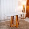 Mesa de Jantar Bali 120x80 Vidro Off/Base Madeira Minas Plac - Entregue Montada