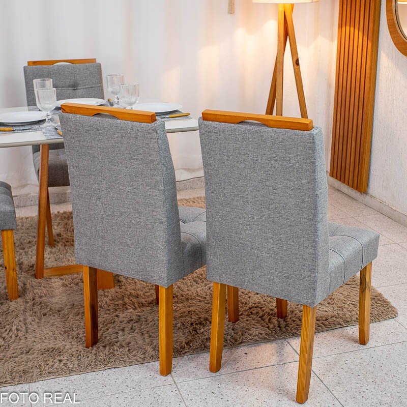 Mesa de Jantar Bali 120×80 Vidro Off/Base Madeira + 4 Cad. Londres Linho Cinza Madeira Minas Plac - Entregue Montada - Imagem 10