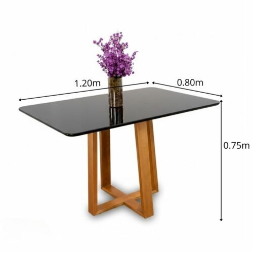 Alternative view of Mesa de Jantar Pedro 120x80 Vidro Preto/Base Madeira Art Assento - Entregue Montada