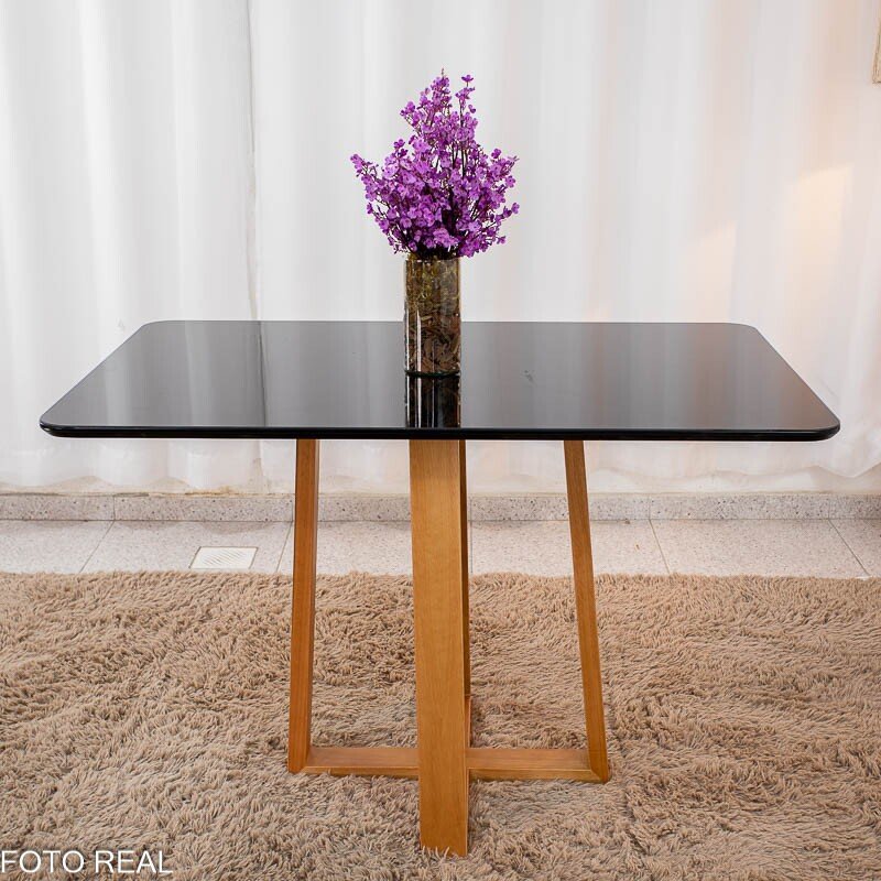 Mesa de Jantar Pedro 120×80 Vidro Preto/Base madeira + 4 Cad. Lisboa Veludo Preto 504 Madeira Art Assento - Entregue Montada - Imagem 10