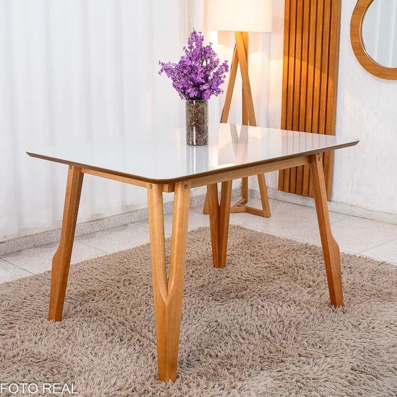Mesa de Jantar Siena 120x90 Vidro Off/Base Madeira + 4 Cad. Lisboa Veludo Bege 512 Madeira Entregue Montada - Art Assento - Imagem 7