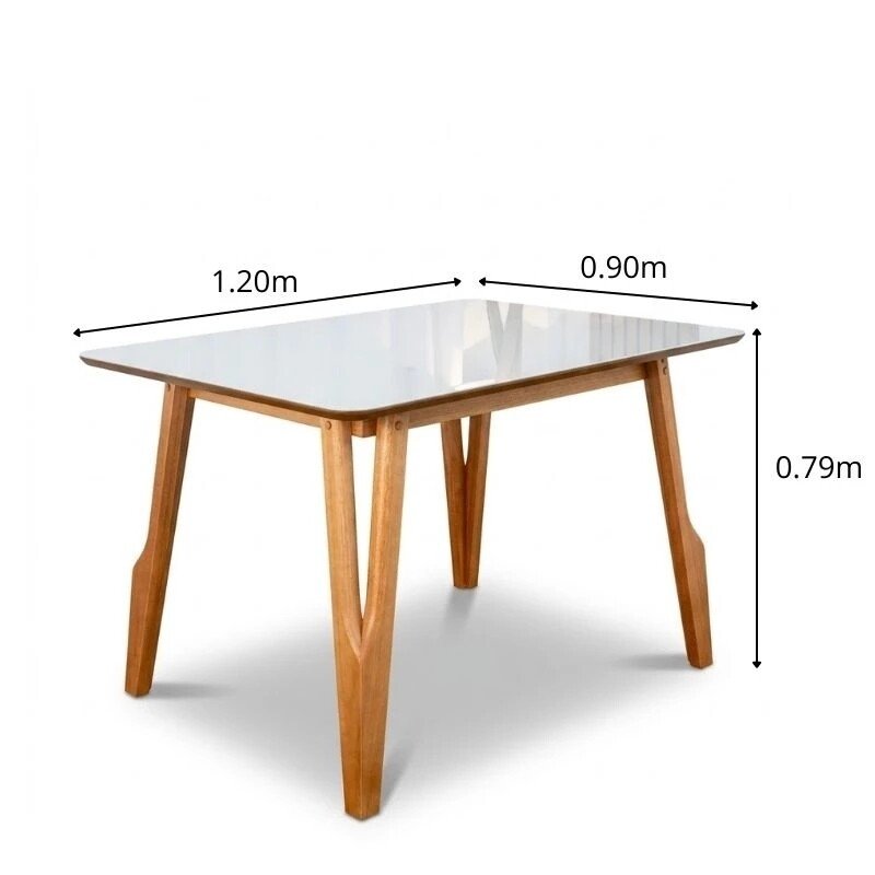 Mesa de Jantar Siena 120x90 Vidro Off/Base Madeira + 4 Cad. Lisboa Veludo Bege 512 Madeira Entregue Montada - Art Assento - Imagem 9