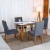 Mesa de Jantar Siena 120x90 Vidro Off/Base Madeira + 4 Cad. Lisboa Veludo Cinza 507 Madeira Entregue Montada - Art Assento