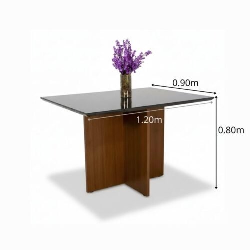 Alternative view of Mesa Jantar Helo 120×90 Tampo Vidro Preto/Base Mel - Poliman
