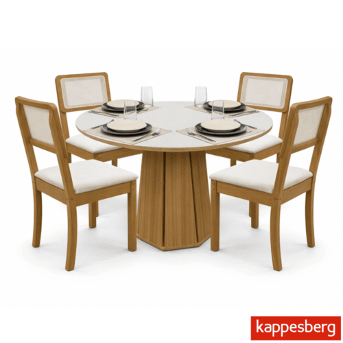 Alternative view of Mesa de jantar Jade BA54 Tampo Redonda 105x105cm MDF c/vidro Off White + 4 Cadeiras Gardeni Canela - Kappesberg