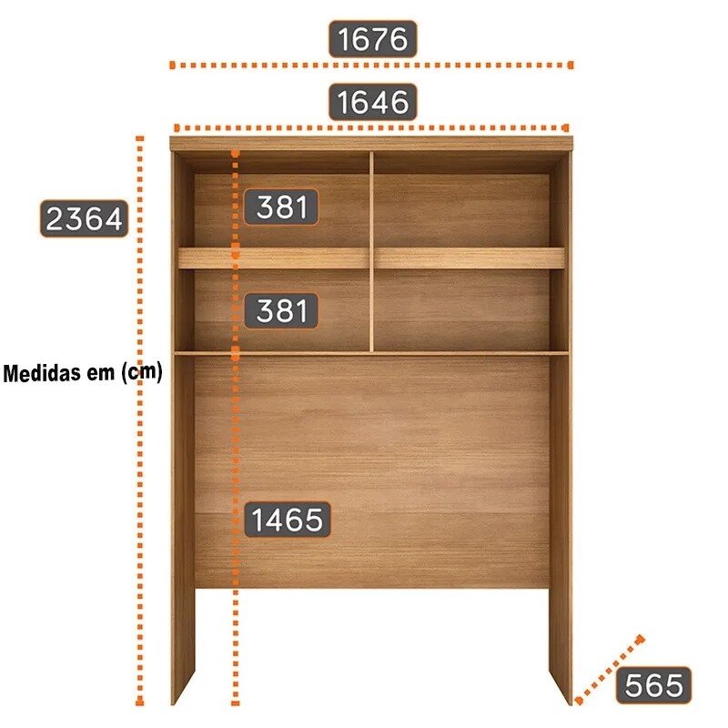 Modulado Aéreo Rizon Queen Cumaru/Fendi Fosco Larg. 1.67m 4 Portas 2 Prateleiras - Novo Horizonte - Imagem 3