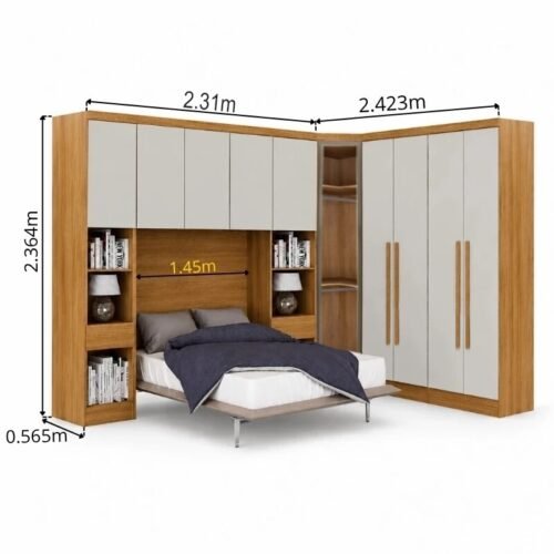 Alternative view of Modulado Casal Cumaru/Fendi Fosco 1 Guarda-Roupa Rizon New 4 Pts + 2 Criado Rizon + 1 Canto Oblíquo Rizon C/Porta de Vidro + 1 Aéreo 3 portas Rizon - Novo Horizonte