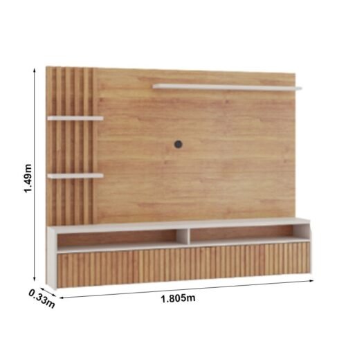 Alternative view of Painel Aurora Larg. 1.80m Mel/Off Detalhe Ripado para TV até 65" - Viero