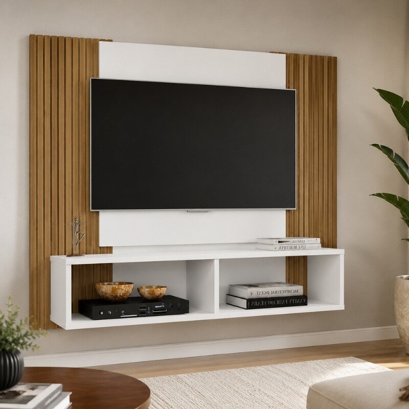 Painel Navi Larg. 1.20m Branco Ripado para TV até 47" - Bechara