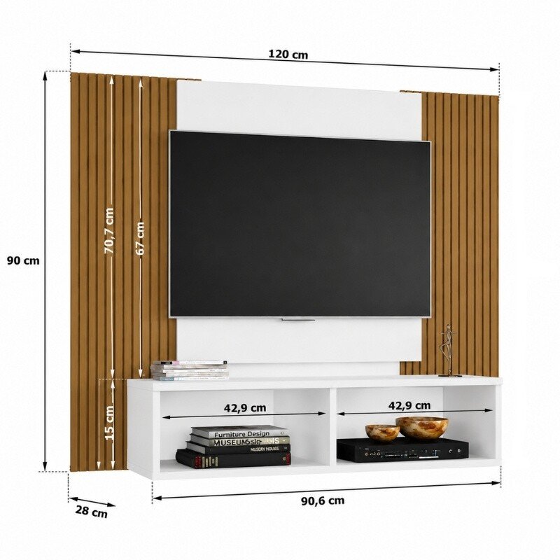 Painel Navi Larg. 1.20m Branco Ripado para TV até 47" - Bechara - Imagem 2