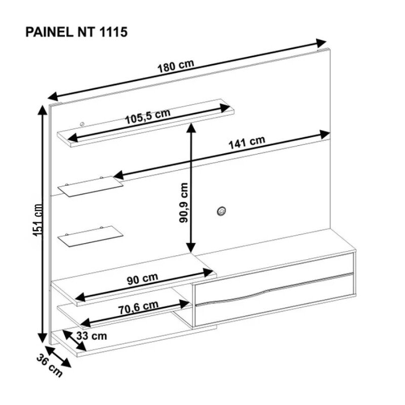 Painel NT 1115 Larg. 1.80m Off White/Freijó C/ Led para TV até 60" - Notável - Imagem 7