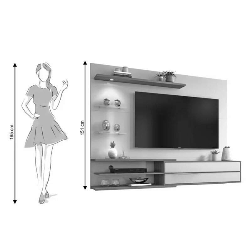 Painel NT 1115 Larg. 1.80m Off White/Freijó C/ Led para TV até 60" - Notável - Imagem 8