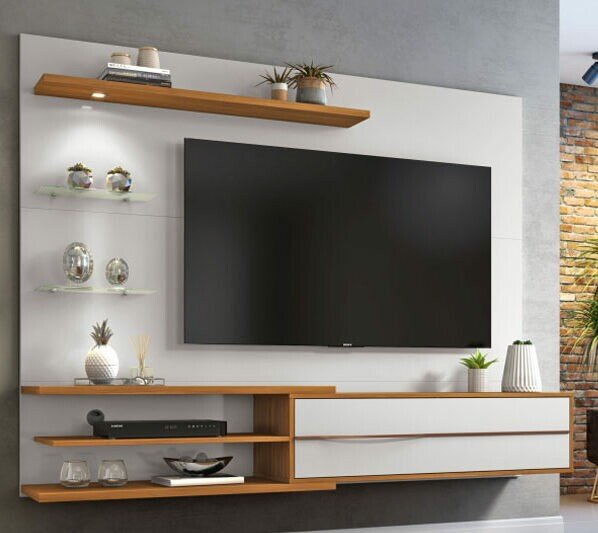Painel NT 1115 Larg. 1.80m Off White/Freijó C/ Led para TV até 60" - Notável