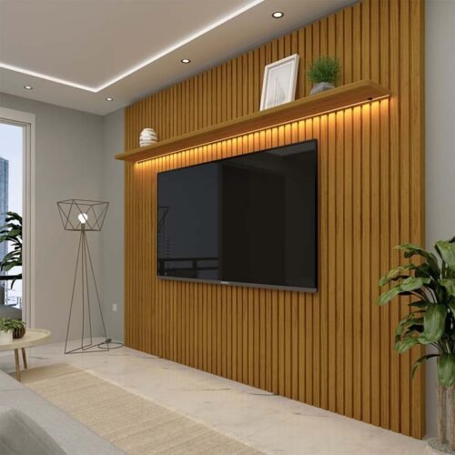 Painel Nobre Larg. 2.30m Naturale Ripado 100% MDF C/ Led para TV até 85" - Gelius