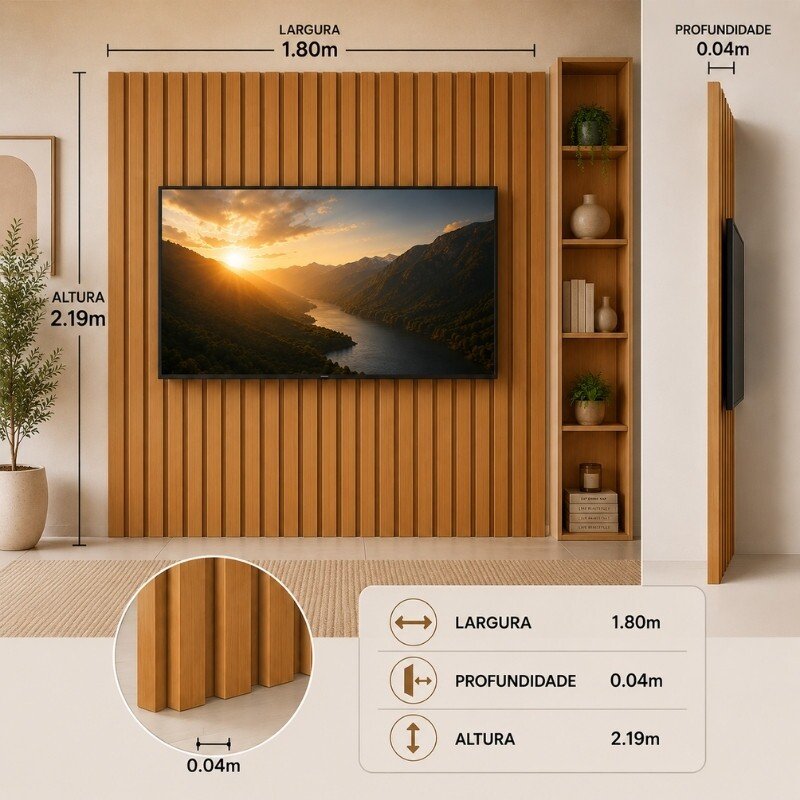 Painel Ripado Plus Modular 180x219 Nature para TVs até 75 Polegadas - JB Bechara - Imagem 2