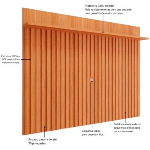 Alternative view of Painel Ripado Speed Trend Larg. 1.80m Cinamomo 100% MDF para TV até 70" - Permóbili