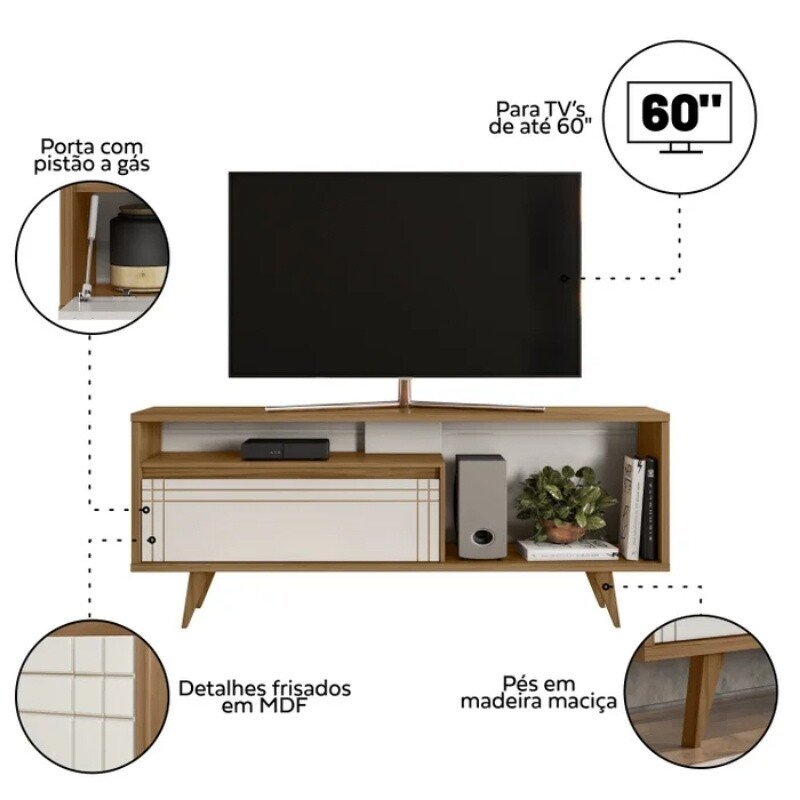 Rack Bancada NT 1315 Larg. 1.63m Freijó/Off para TV até 60" - Notável - Imagem 4