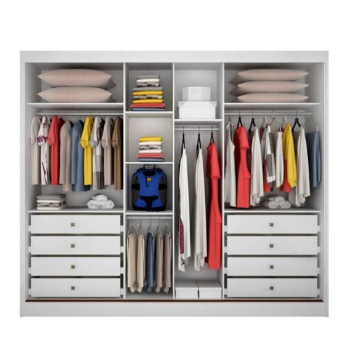 Alternative view of Roupeiro Casal Diamond Plus Neve Fosco 3 Portas 8 Gavetas C/ 1 Espelho 100% MDF Larg. 2.41m - Novo Horizonte
