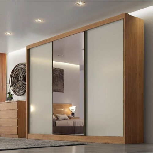 Roupeiro Casal Diamond Plus Cumaru 3 Portas 8 Gavetas C/ 1 Espelho 100% MDF Larg. 2.41m - Novo Horizonte