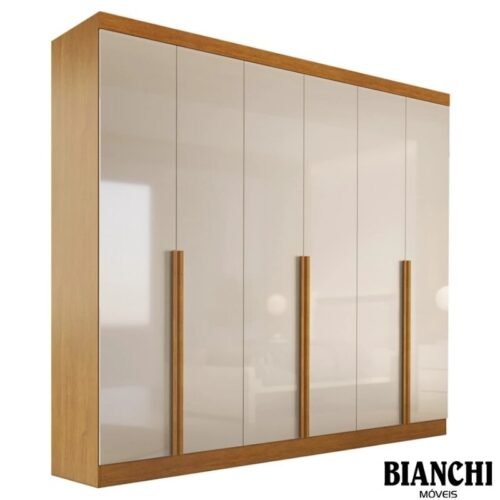 Guarda-roupa Casal Alvorada 6 Portas larg. 2.70m 100% MDF Nature/Off - Bianchi