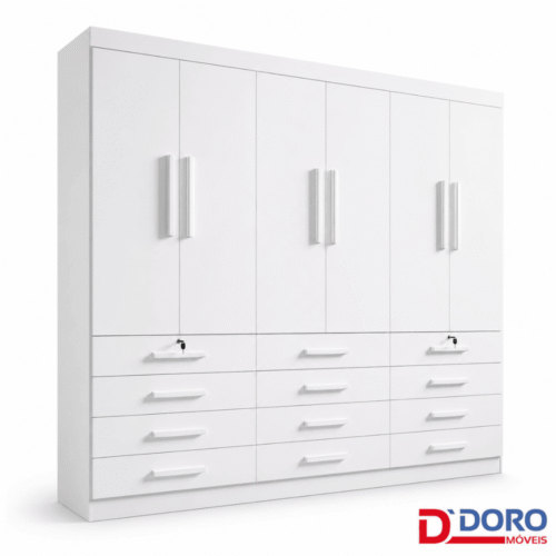 Roupeiro Mônaco Plus 6 Portas Branco Larg. 2.40m - D Doro