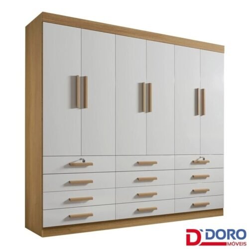 Roupeiro Mônaco Plus 6 Portas Castanho/off White Larg. 2.40m - D Doro