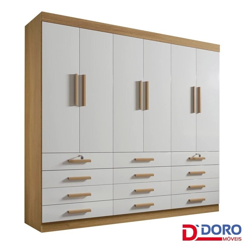 Roupeiro Mônaco Plus 6 Portas Cinamomo/Off White Larg. 2.40m - D Doro