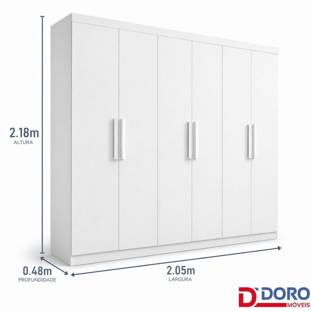 Roupeiro Colibri 6 Portas Branco Larg. 2.05m - D' Doro - Imagem 3
