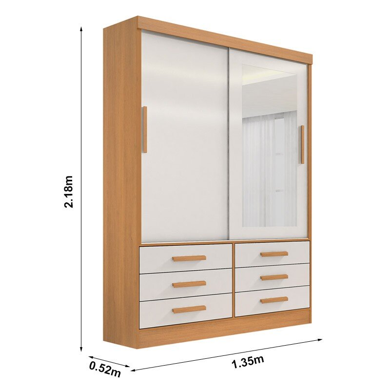 Roupeiro Meridian 2 Portas Cinamomo/Off White Larg. 1.35m - D Doro - Imagem 3