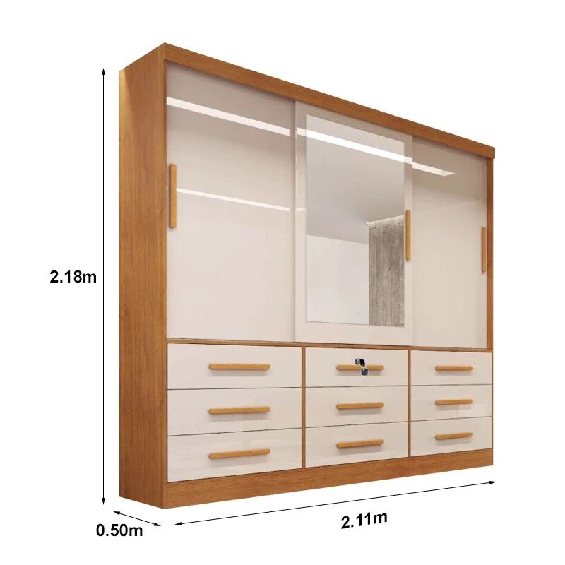 Roupeiro Turim Plus 3 Portas Nature/Off white 100% MDF Larg. 2.11 - Bianchi - Imagem 3