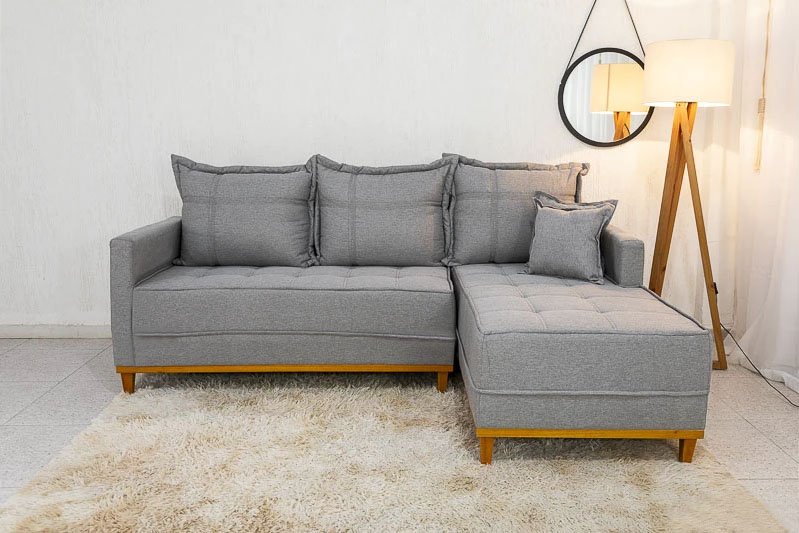 Sofá 3 Lug. Com Chaise Lado Esquerdo Milão Larg. 2.30m Linho Cinza 1008 - Molas Ensacadas - Imagem 2