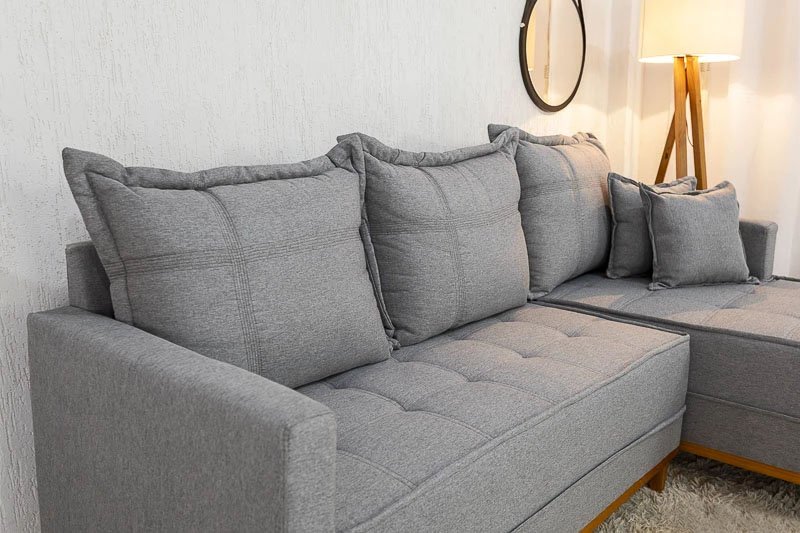 Sofá 3 Lug. Com Chaise Lado Esquerdo Milão Larg. 2.30m Linho Cinza 1008 - Molas Ensacadas - Imagem 3
