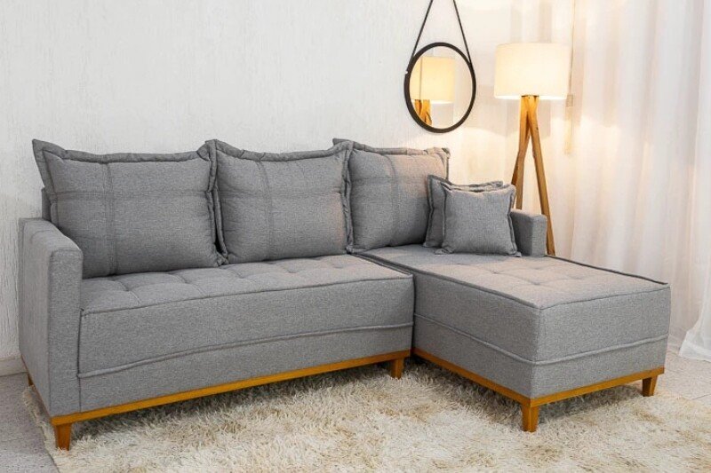 Sofá 3 Lug. Com Chaise Lado Esquerdo Milão Larg. 2.30m Linho Cinza 1008 - Molas Ensacadas
