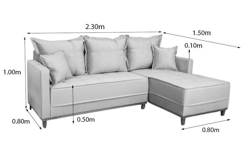 Sofá 3 Lug. Com Chaise Lado Esquerdo Milão Larg. 2.30m Linho Cinza 1008 - Molas Ensacadas - Imagem 6