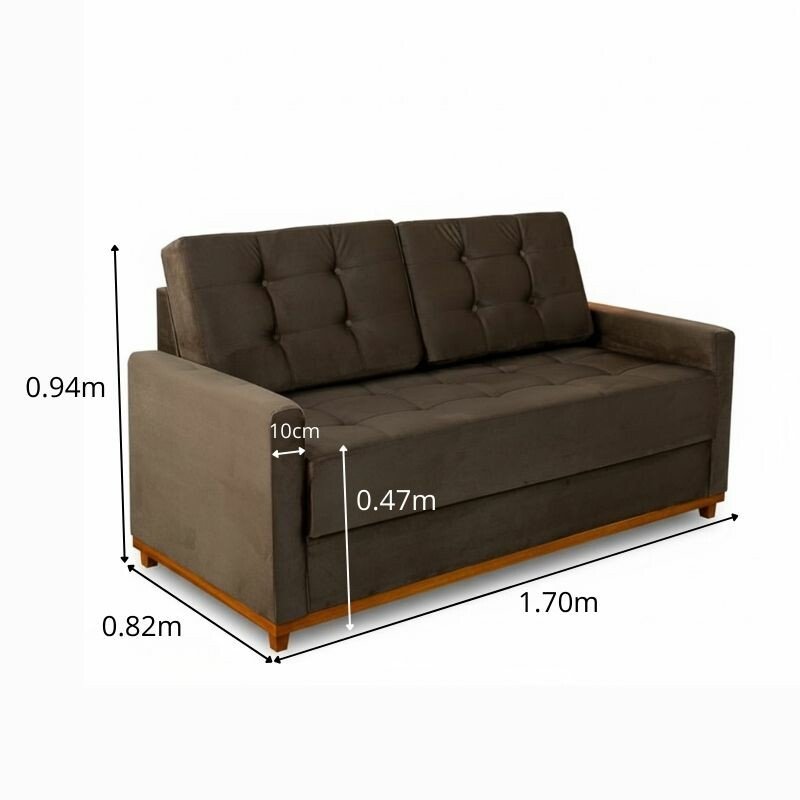 Sofá 3 lugares Living Áustria Veludo Marrom A17 Larg. 1.70m - Imagem 2