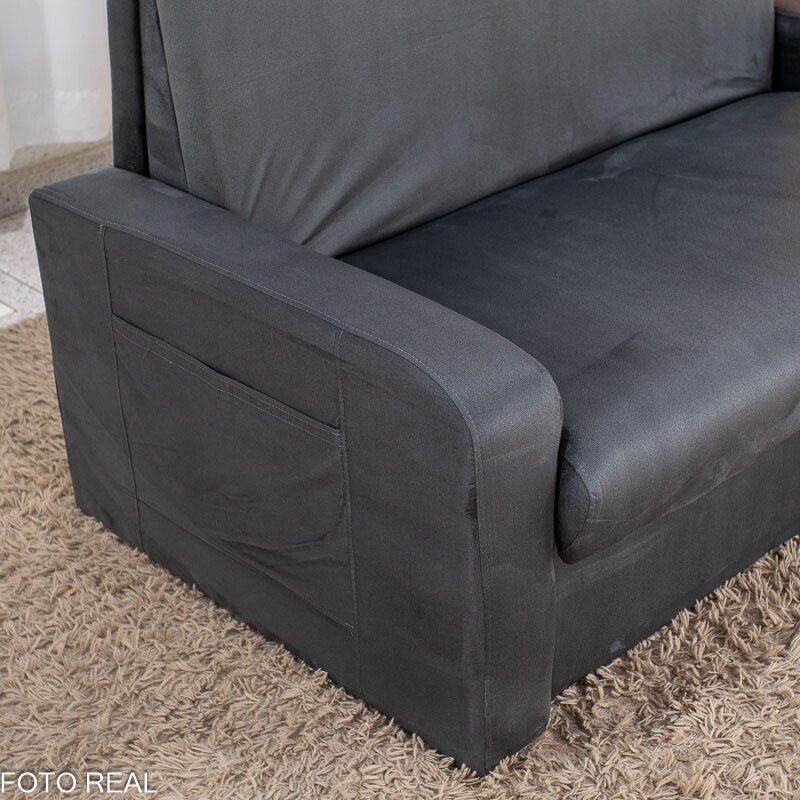 Sofá Cama Daiane Larg. 1.40m C/Baú Veludinho Chumbo 250 - Imagem 10