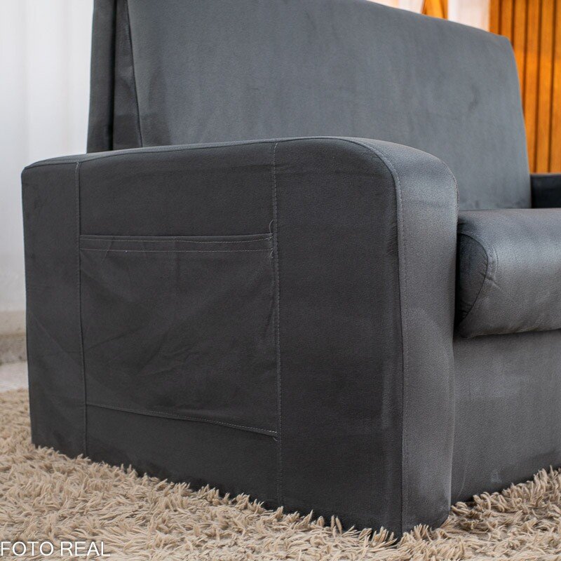 Sofá Cama Daiane Larg. 1.40m C/Baú Veludinho Chumbo 250 - Imagem 12