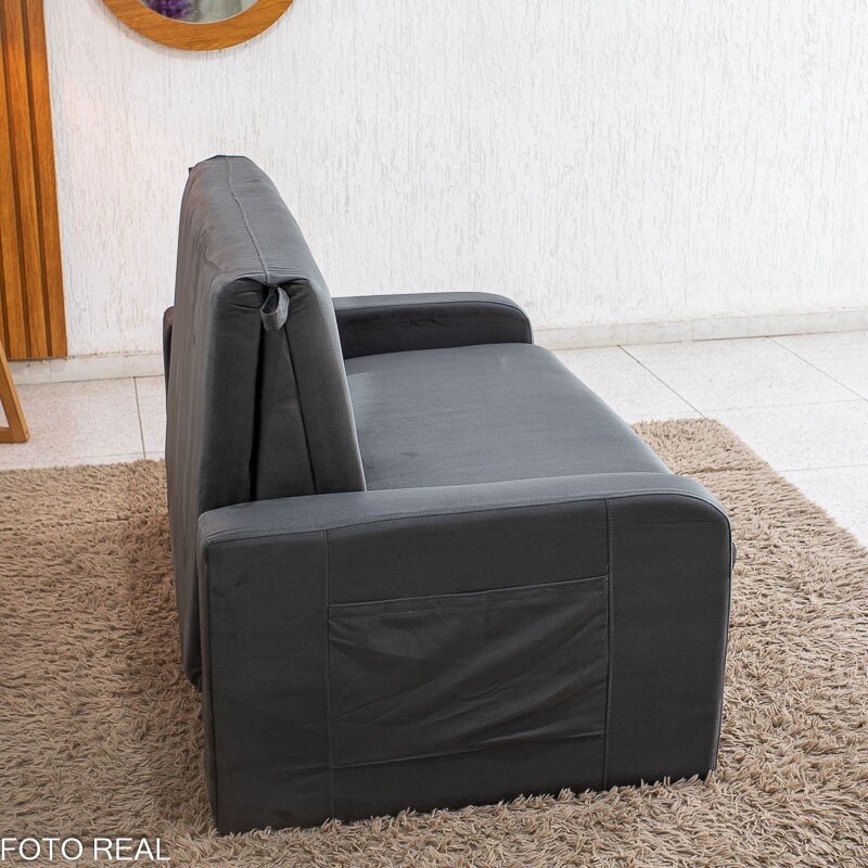 Sofá Cama Daiane Larg. 1.40m C/Baú Veludinho Chumbo 250 - Imagem 13