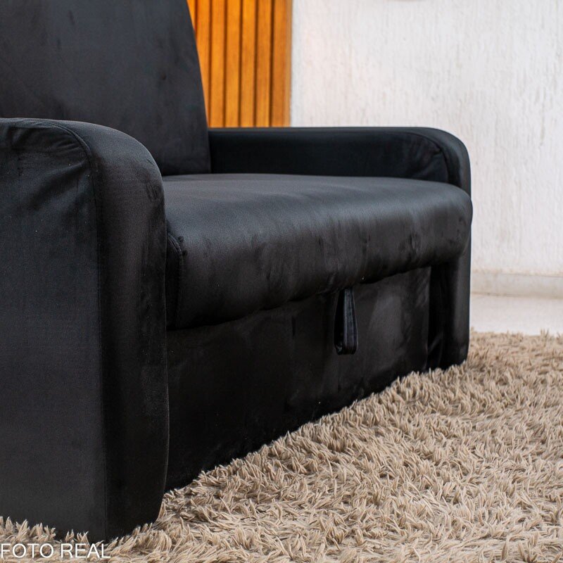 Sofá Cama Daiane Larg. 1.40m C/Baú Veludinho Preto 379/451 - Imagem 11