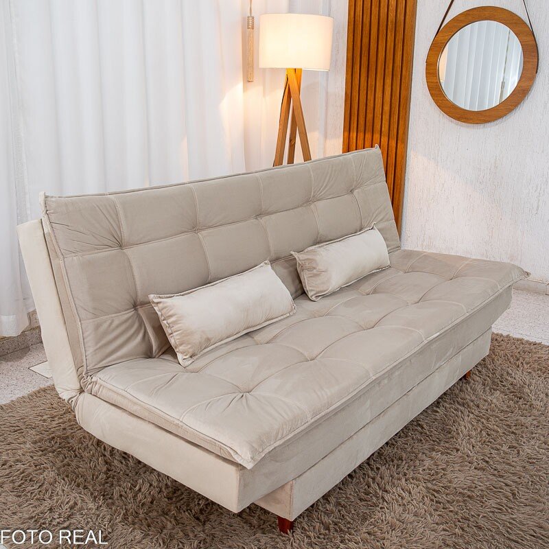 Sofá Cama Premium Veludo Bege 2269 Larg. 1.80m