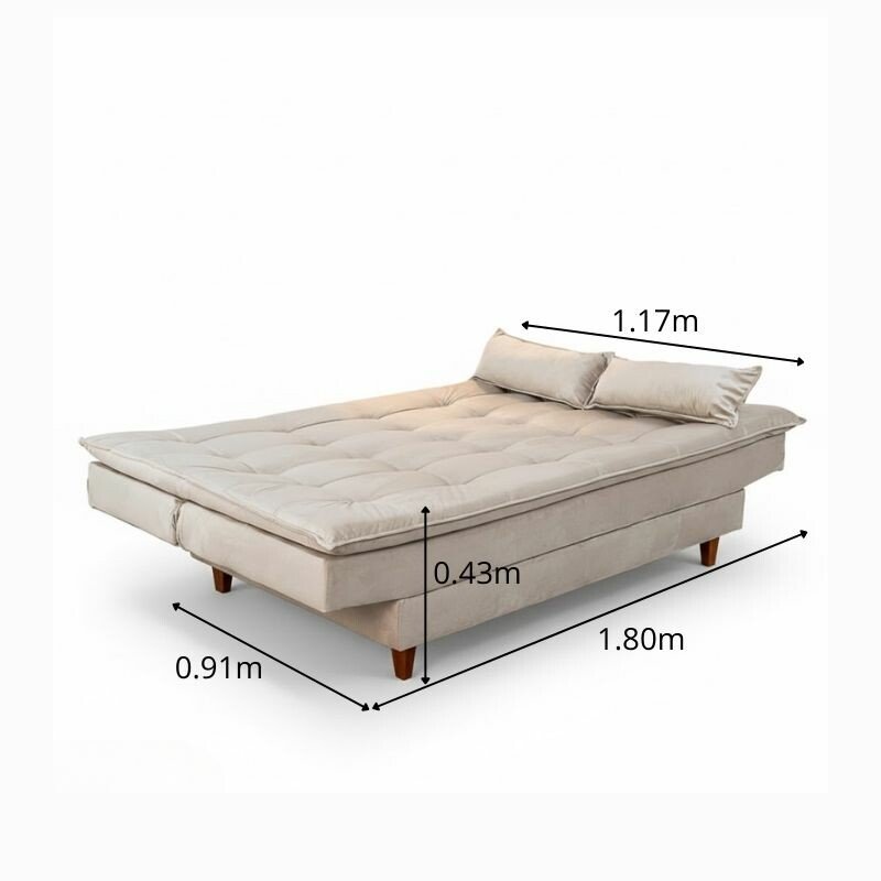 Sofá Cama Premium Veludo Bege 2269 Larg. 1.80m - Imagem 2
