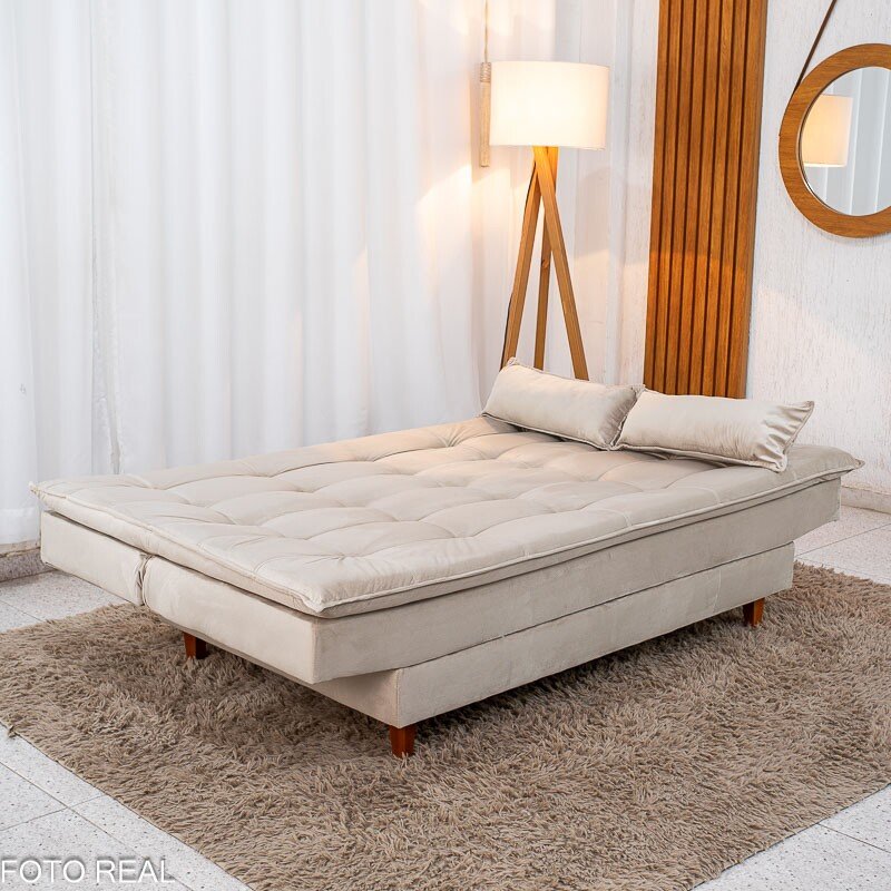 Sofá Cama Premium Veludo Bege 2269 Larg. 1.80m - Imagem 4