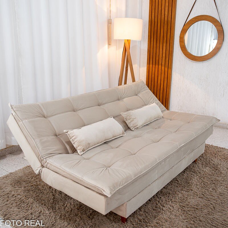 Sofá Cama Premium Veludo Bege 2269 Larg. 1.80m - Imagem 5