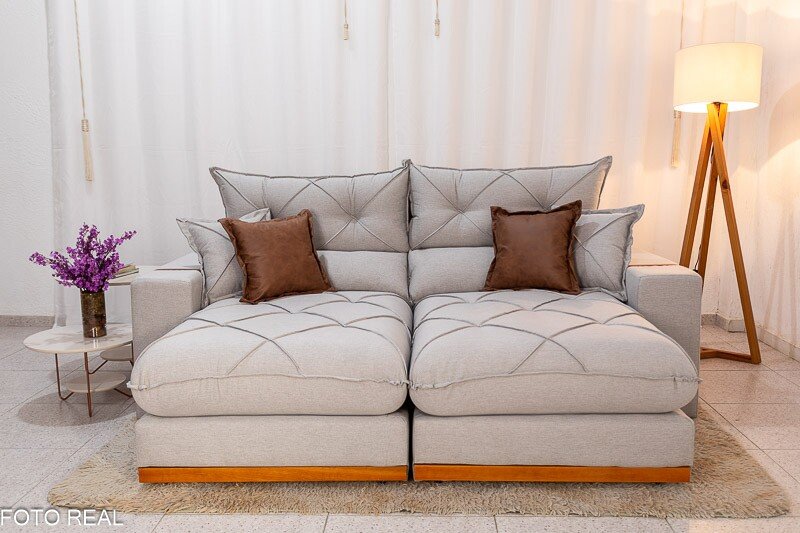 Sofá Retrátil Reclinável Gran Bello 2.50m Linho Cinza - Molas Ensacadas - Imagem 2