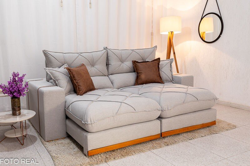 Sofá Retrátil Reclinável Gran Bello 2.50m Linho Cinza - Molas Ensacadas - Imagem 3