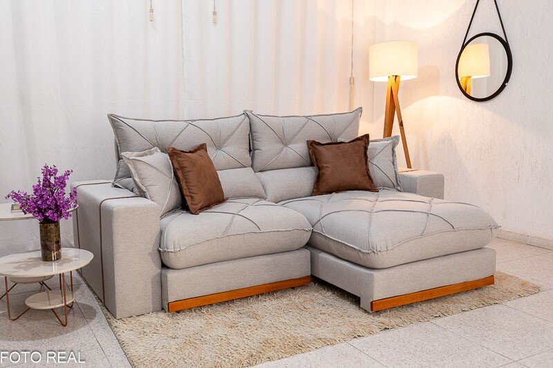 Sofá Retrátil Reclinável Gran Bello 2.50m Linho Cinza - Molas Ensacadas